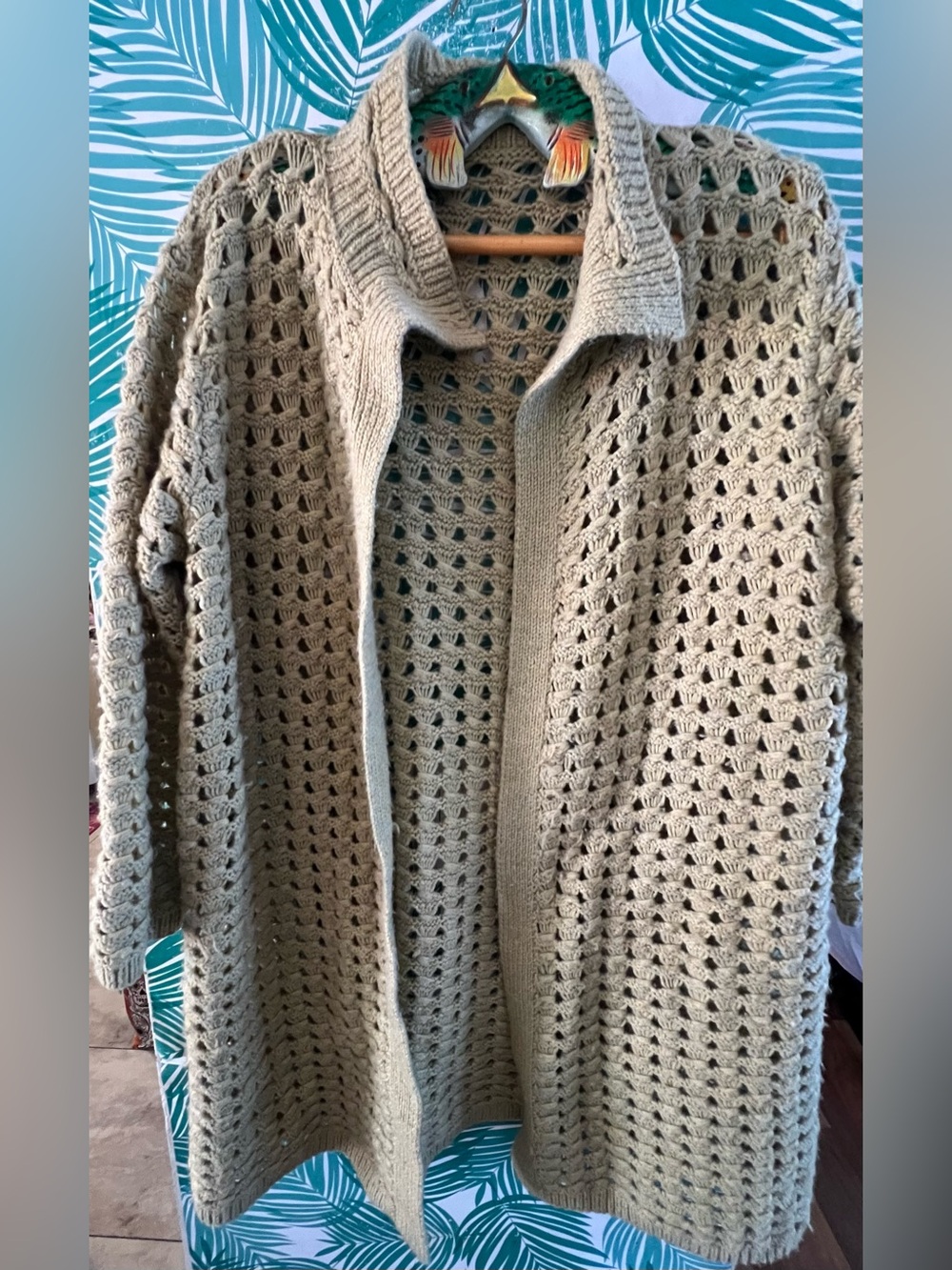 Open-Weave Knit Sweater Cardigan - Sage Green no tags but measurements shown